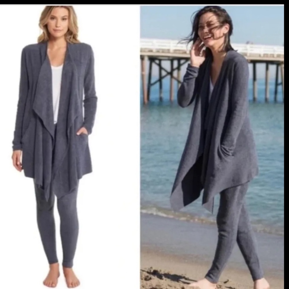 Barefoot Dreams Women’s Grey Cozychic Lite Plush Open Front Cardigan